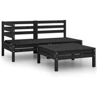 vidaXL 3 Piece Garden Lounge Set Solid Pinewood Black, Black