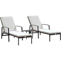 vidaXL Sun Loungers 2 pcs with Table Poly Rattan Brown, Brown