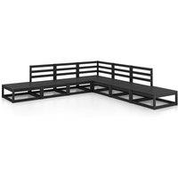 vidaXL 7 Piece Garden Lounge Set Black Solid Wood Pine, Black