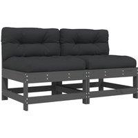 vidaXL Middle Sofas with Cushions 2 pcs Grey Solid Wood Pine, Grey