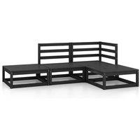 vidaXL 4 Piece Garden Lounge Set Black Solid Wood Pine, Black