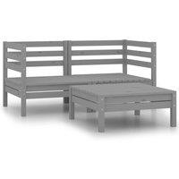 vidaXL 3 Piece Garden Lounge Set Grey Solid Pinewood, Grey