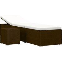 vidaXL Sun Lounger with Cushion and Tea Table Poly Rattan Brown, Brown
