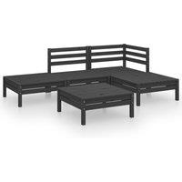 vidaXL 5 Piece Garden Lounge Set Solid Pinewood Black, Black