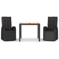 vidaXL 3 Piece Garden Dining Set Black Poly Rattan&Solid Wood Acacia, Black