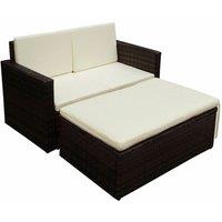 vidaXL 2 Piece Garden Lounge Set with Cushions Poly Rattan Brown, Brown