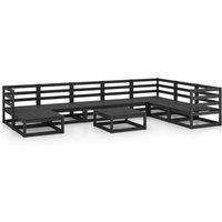 vidaXL 9 Piece Garden Lounge Set Black Solid Pinewood, Black