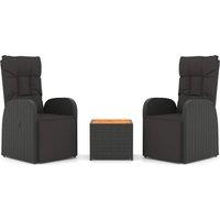 vidaXL 3 Piece Garden Lounge Set Black Poly Rattan&Solid Wood Acacia, Black
