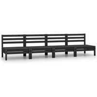 vidaXL 4 Piece Garden Lounge Set Black Solid Pinewood, Black