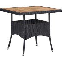vidaXL Outdoor Dining Table Black Poly Rattan and Solid Acacia Wood, Black