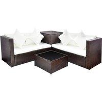 vidaXL 4 Piece Garden Lounge Set with Cushions Poly Rattan Brown, Brown
