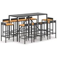 vidaXL 11 Piece Garden Bar Set Black Poly Rattan& Solid Wood Acacia, Black