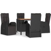 vidaXL 5 Piece Garden Dining Set Black Poly Rattan&Solid Wood Acacia, Black