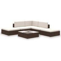 vidaXL 6 Piece Garden Lounge Set with Cushions Poly Rattan Brown, Brown
