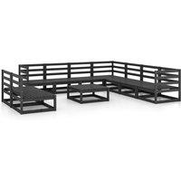 vidaXL 10 Piece Garden Lounge Set Black Solid Pinewood, Black