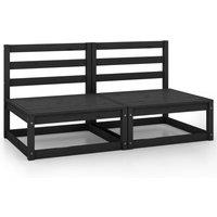 vidaXL Garden Middle Sofas 2 pcs Black Solid Wood Pine, Black
