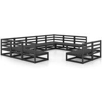 vidaXL 11 Piece Garden Lounge Set Solid Pinewood, Black