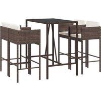 vidaXL 5 Piece Garden Bar Set with Cushions Brown Poly Rattan, Brown