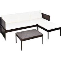 vidaXL 3 Piece Garden Lounge Set with Cushions Poly Rattan Brown, Brown