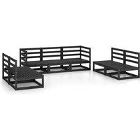 vidaXL 7 Piece Garden Lounge Set Black Solid Pinewood, Black