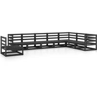 vidaXL 8 Piece Garden Lounge Set Black Solid Pinewood, Black