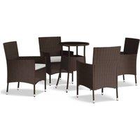 vidaXL 5 Piece Garden Bistro Set with Cushions Brown Poly Rattan, Brown