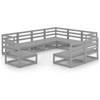 vidaXL 9 Piece Garden Lounge Set Grey Solid Pinewood, Grey