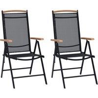 vidaXL Folding Garden Chairs 2 pcs Aluminium and Textilene Black, Black