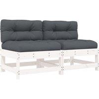 vidaXL Middle Sofas with Cushions 2 pcs White Solid Wood Pine, White