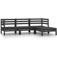 vidaXL 4 Piece Garden Lounge Set Solid Pinewood Black, Black
