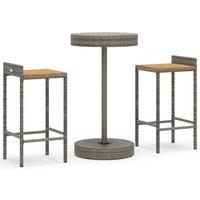 vidaXL 3 Piece Garden Bar Set Grey Poly Rattan&Solid Wood Acacia, Grey