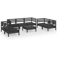 vidaXL 8 Piece Garden Lounge Set Black Solid Pinewood, Black