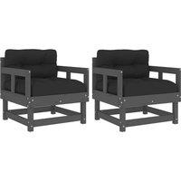 vidaXL Garden Chairs with Cushions 2 pcs Grey Solid Wood Pine, Grey
