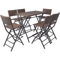 vidaXL 7 Piece Folding Outdoor Dining Set Steel Poly Rattan Brown, Brown
