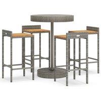 vidaXL 5 Piece Garden Bar Set Grey Poly Rattan&Solid Wood Acacia, Grey
