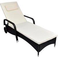 vidaXL Sun Lounger with Wheels Poly Rattan Black, Black