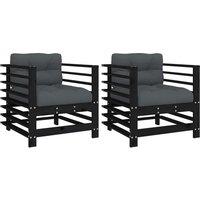 vidaXL Garden Chairs with Cushions 2 pcs Black Solid Wood Pine, Black