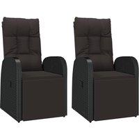 vidaXL Reclining Garden Chairs with Cushions 2 pcs Black Poly Rattan, Black
