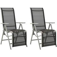 vidaXL Reclining Garden Chairs 2 pcs Textilene and Aluminium Silver, Black