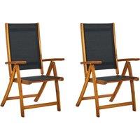 vidaXL Folding Garden Chairs 2 pcs Solid Acacia Wood and Textilene, Black