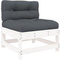 vidaXL Middle Sofa with Cushions White Solid Wood Pine, White