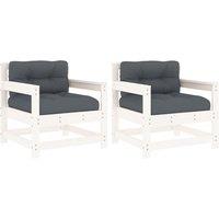 vidaXL Garden Chairs with Cushions 2 pcs White Solid Wood Pine, White