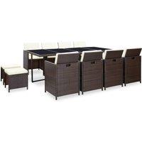 vidaXL 13 Piece Outdoor Dining Set with Cushions Poly Rattan Brown, Brown
