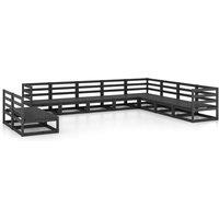 vidaXL 10 Piece Garden Lounge Set Black Solid Pinewood, Black