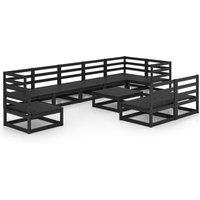vidaXL 10 Piece Garden Lounge Set Black Solid Pinewood, Black