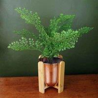 Gold Ceramic Planter With Bamboo Stand Plant Pot Botanik, Gold