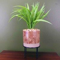 Artificial Grass Plant Planter Ceramic & Metal Stand Botanik, Green