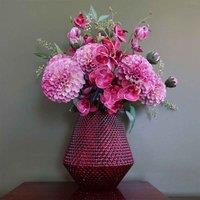 Glass Vase Diamond Embossed Pink Glass Vase 23Cm Botanik, Pink