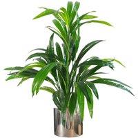 Artificial Plant Bamboo Silver Metal Planter 65Cm Realistic Leaf Design Botanik, Green
