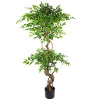 Japanese Fruticosa Ficus Tree Copper Planter 150Cm Twisted Trunk Artificial Botanik, Green